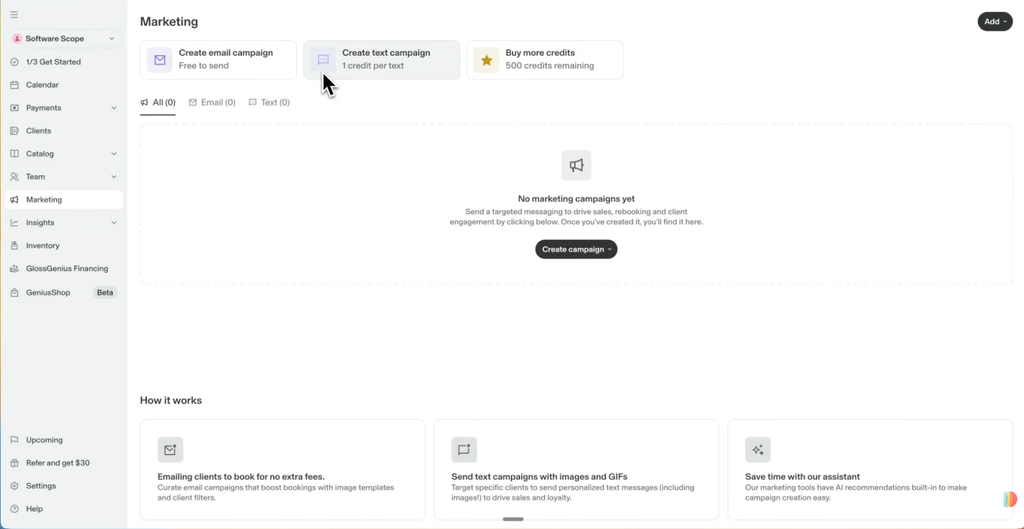 Email and text marketing campaigns in GlossGenius
