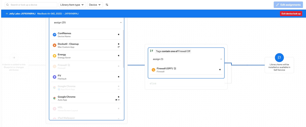 Iru assignment map search showing one device's path through the blueprint